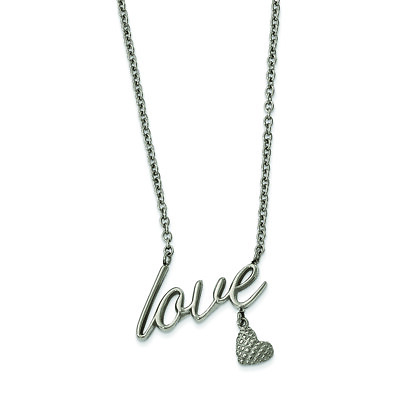 #ad Chisel Stainless Steel Polished LOVE w 4in. ext. Necklace 16.5quot;