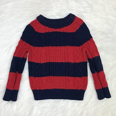 #ad Gap Toddler Boys Cotton Acrylic Navy Blue amp; Red Chunky Cable Knitted Sweater 2Y
