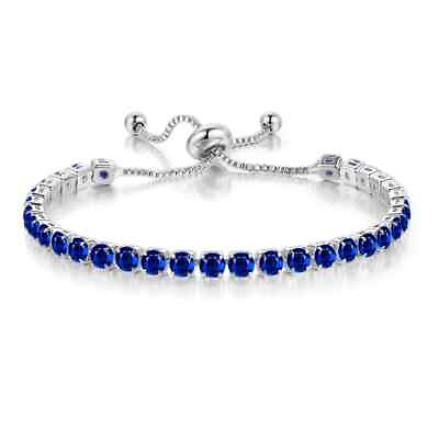 #ad 18k White Gold 6 Cttw Created Blue CZ Adjustable Tennis Plated Bracelet