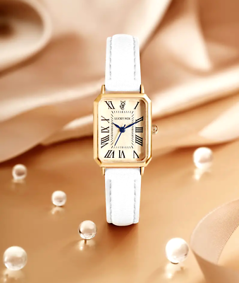#ad Square Roman Numeral Luxury Stylish Fashion Quartz Watch Women Golden White Gift