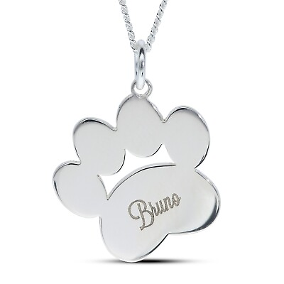 #ad Personalised 925 Sterling Silver Paw Print Pendant