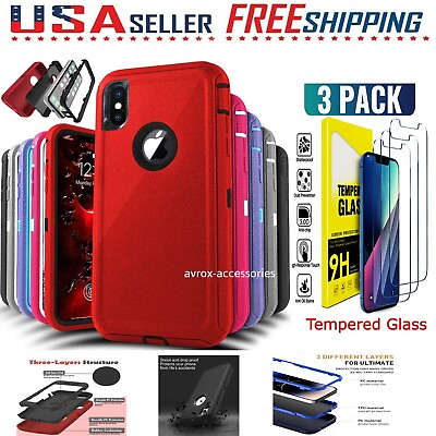 #ad For iPhone XR XS XS Max Phone Case Cover Shockproof Tempered Glass Screen Guard