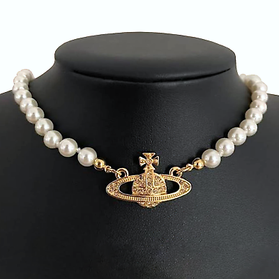 #ad Authentic Vivienne Westwood Gold White Pearl Necklace Choker Chain