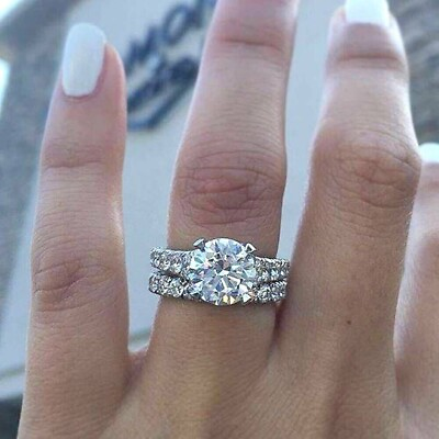 #ad Diamond 3 Ct Round Bridal Set Lab Created Engagement Ring 14K White Gold Plated