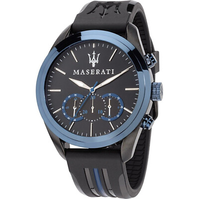 #ad Maserati Traguardo Black Stainless Steel and Blue Bezel Men#x27;s Watch. R8871612006