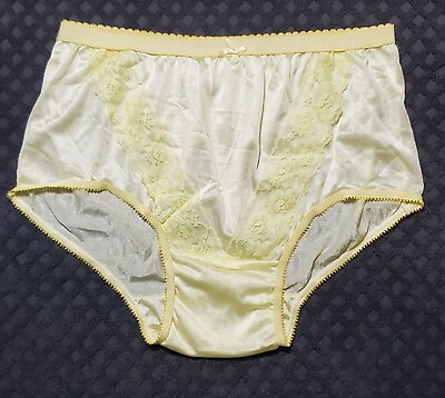 #ad Silky Double Nylon Sissy Panty Wide Gusset 8 XL YELLOW LACE Sheer Brief Granny