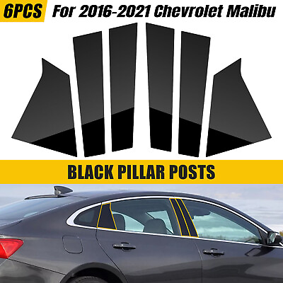 #ad 6X Door Trim Pillar Posts Black Cover Decorations For 2016 2021 Chevrolet Malibu