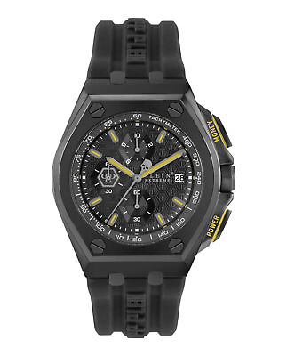 #ad Philipp Plein Mens Plein Extreme IP Black 44mm Strap Fashion Watch