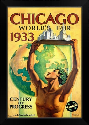 #ad Chicago Worlds Fair 1933 Vintage Black Framed Wall Art Print Chicago Home