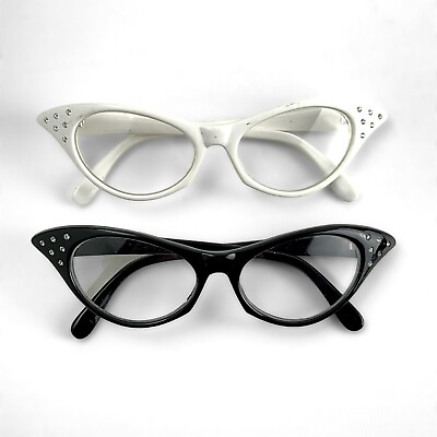#ad Vintage Black amp; White Rhinestone Fashion Cateye Glasses NO RX