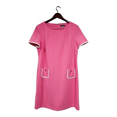 #ad NWT Tommy Hilfiger Womens Framed Pocket Pink Short Sleeve Shift Dress Sz 14