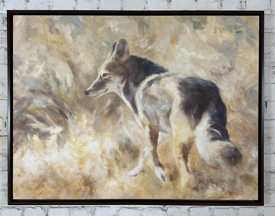 #ad Coyote in the Field Wall Decor by Debbie Griest Original Oil Painting Wildlife A