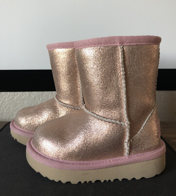 #ad NIB UGG Classic Short Metallic Winter Boots Youth 6 Pink worn Once