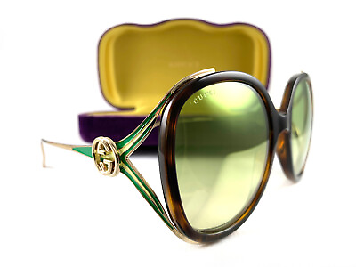 #ad GUCCI Sunglasses GG0226S Havana Gold Green 006 New Authentic
