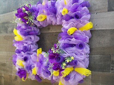#ad Square Diamond Lavender Yellow Mesh Spring Wreath with Flowers
