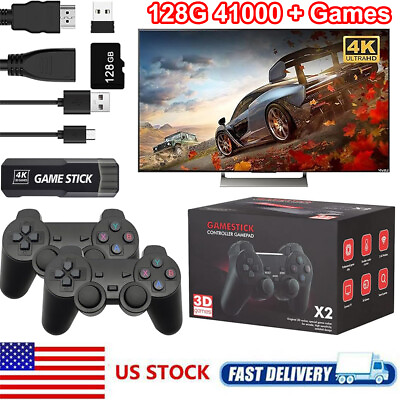 #ad HDMI TV 4K Game Stick 128G 41000 Games Video Game Console w 2*Wireless Gamepads
