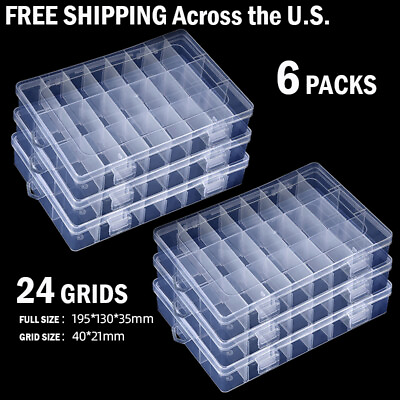 #ad 6 Pack Clear Jewelry Box Plastic Bead Storage Craft Container Earring Organizer $9.90