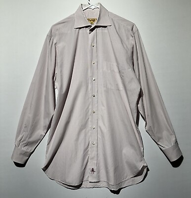 #ad Paul Stuart Men#x27;s Pink Checked Cotton Dress Shirt size 15.5 35