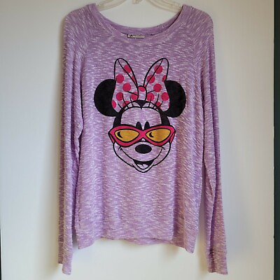 #ad Disney Parks Minnie Mouse Sunglasses Sweater Large Lavender LightWeight Pullover