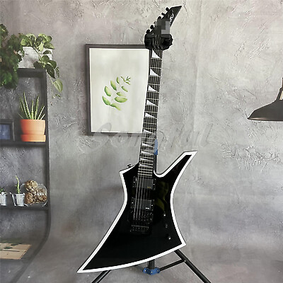 #ad Black Explorer 6 String Electric Guitar Solid Body Floyd Rose Bridge in Stock