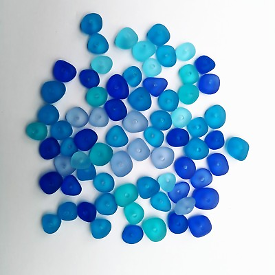 #ad 10 pcs blue 2mm big holes center drilled sea beach glass jewelry making