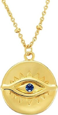 #ad Evil Eye Tiny Pendant 18quot; Necklace Blue Cubic Zirconia 14K Yellow Gold Plated