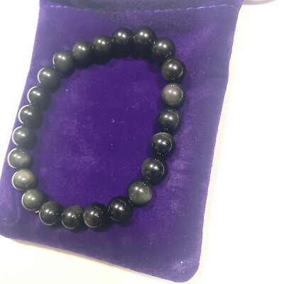 #ad Fashion Handmade Black Green Beads Unisex Stretch Bracelet 7in Grade AA NWT