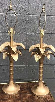 #ad Pair Vintage Gilt Palm Tree Lamps Hollywood Regency MCM 34” Works