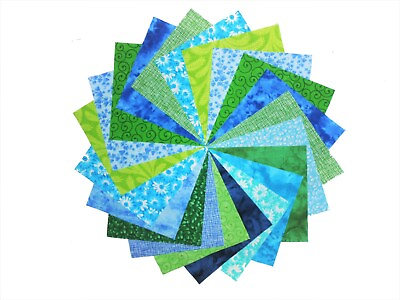 #ad 60 5quot; Quilting Fabric Squares Shades of Blue and Green Buy It Now