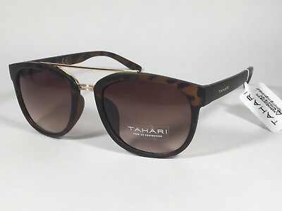 #ad Tahari Brow Bar Designer Sunglasses Tortoise Brown Gold Brown Gradient TH559 TS