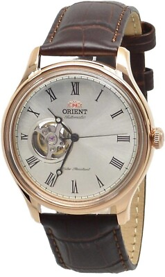 #ad Orient Classic 43mm Rose Gold Stainless Steel Case Brown Leather Strap...