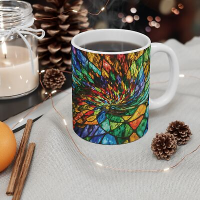 #ad Abstract Stained Glass Look Coffee Mug 3D Colorful Aesthetic Wraparound Art