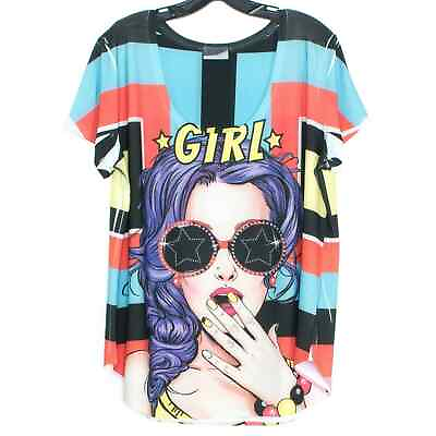 #ad Free Kisses Womens Top Graphic Girl Sunglasses Short Sleeve 2X GC
