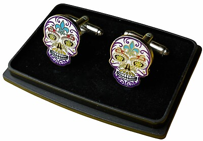 #ad Day Of The Dead Skull Rose Cuff Links PMS1491 F6D21D