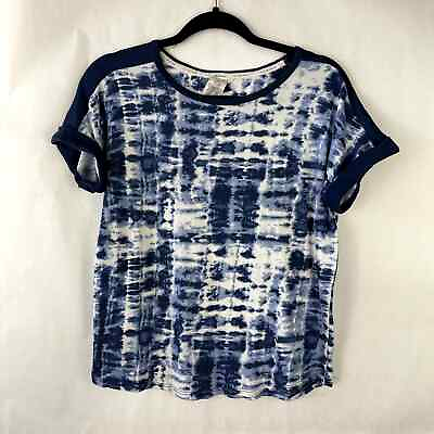 #ad Lucky Brand Knit Top Cuffed Short Sleeve Blue Tie Dye Womens Size Small