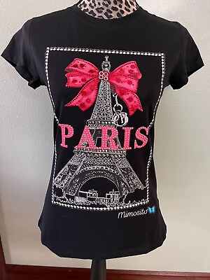 #ad Paris Eiffel Tower Rhinestone Black Women’s Shirt Size Small New 💕