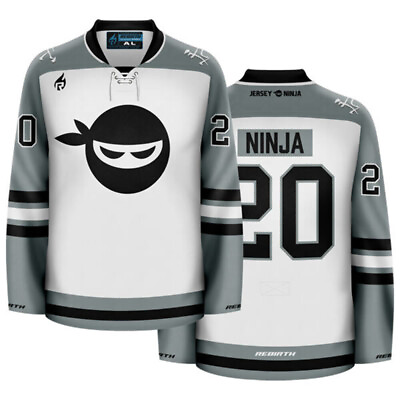 #ad Jersey Ninja Classic Logo Hockey Jersey Grey White