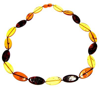 #ad Genuine Mixed Baltic Amber Flat Oval Olive Beads Luxurious Necklace NE0173
