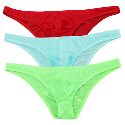 #ad Men Sexy Ice Silk Briefs Ultra thin Low Waist Underwear Seamless Panties M 2XL