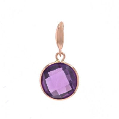 #ad Rose Gold Amethyst Solitaire Pendant 10k Rnd Double Checkerboard 2.32ct BezelSet