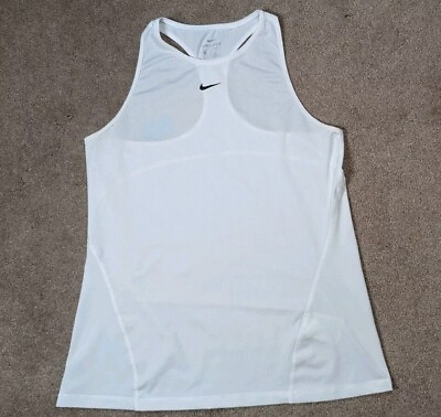 #ad Nike Shirt Womens Medium White DriFit Center Swoosh Sleeveless Tank Top Active