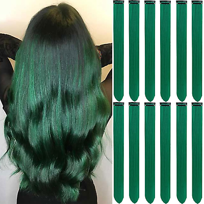 #ad 22 Inch Colored Green Hair Extensions Party Highlights Colorful Clip in Hair Ext