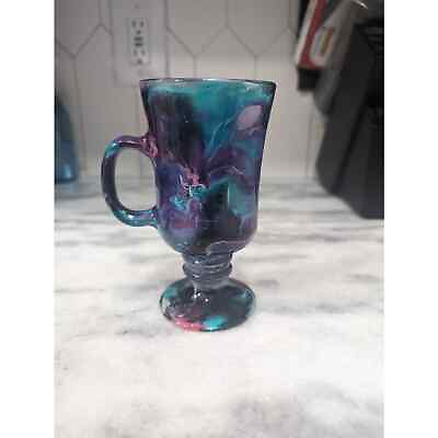 #ad Small Handmade Galaxy Glass 8 oz Pedestal Mug Water Marbled