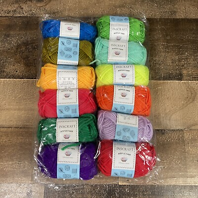 #ad 12 rolls inscraft acrylic yarn 100% acrylic Assorted Colors