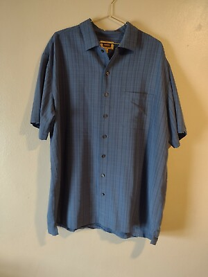 #ad The Foundry Mens Shirt XLT Blue Stripes Texture Short Sleeve Button Up Pocket