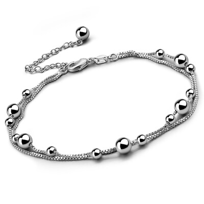 #ad 925 Sterling Silver Two Layer Box Chain of Anklet amp; Bracelet for Women Girls