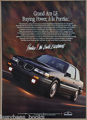 #ad 1989 PONTIAC GRAND AM advertisement Pontiac Grand Am LE 2 door