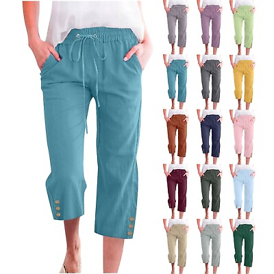 #ad Women#x27;s Capri Pants Loose Soft Drawstring Workout Sweatpants Causal Lounge Pants