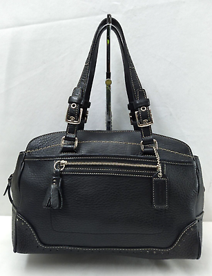 #ad Coach Black Pebbled Leather Zipper Closure Top Handle Satchel Shoulder Bag VTG