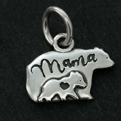 #ad 925 Sterling Silver Mama Bear With Her Baby Pendant Charm Mother#x27;s Day Birthday